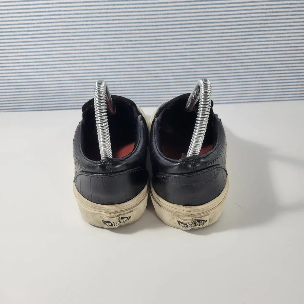 Vans Black Croc Embossed Leather Slip Ons Unisex Women's Size 6, Men's Size 4.5 - Picture 4 of 11